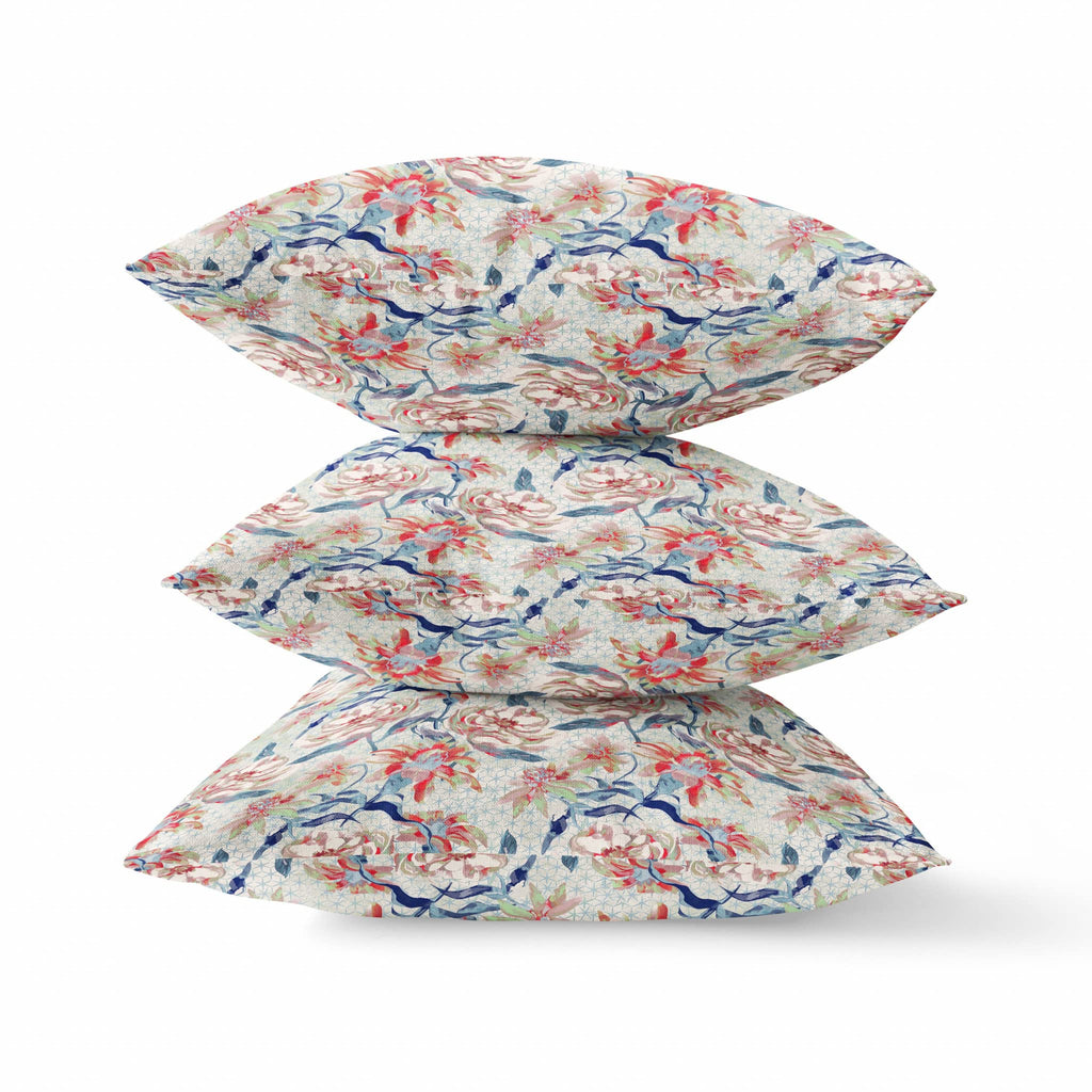 HomeRoots Light Blue Red 16' Red Indigo Roses Zippered Suede Throw Pillow