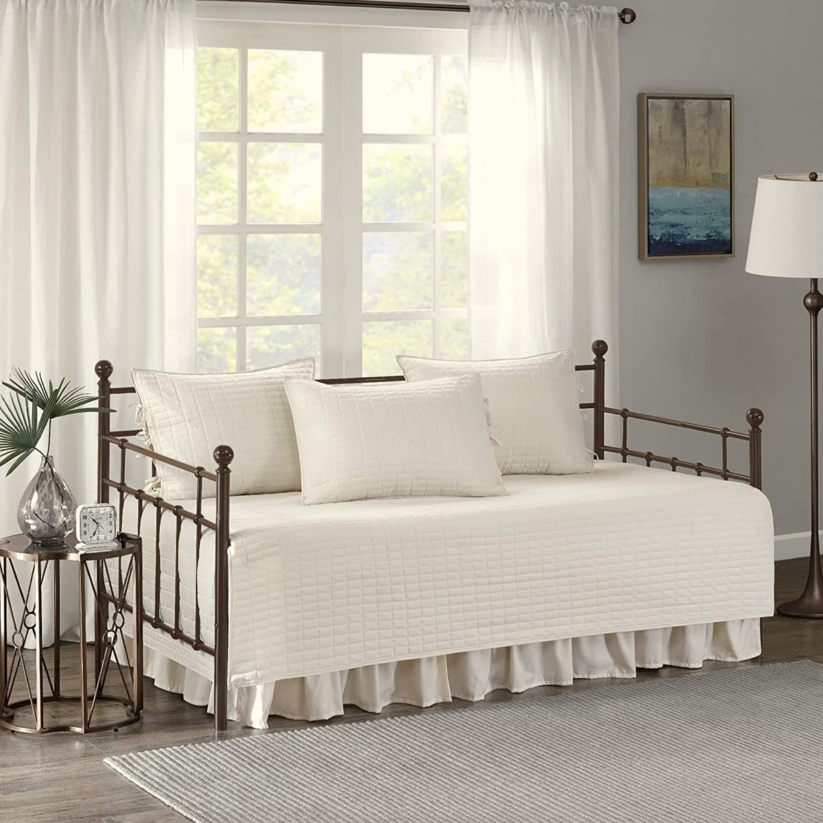 Comfort Spaces Daybed Cover - Luxe Double Sided-Quilting, All Season Cozy Bedding With Bedskirt, Matching Shams, Kienna Ivory 75