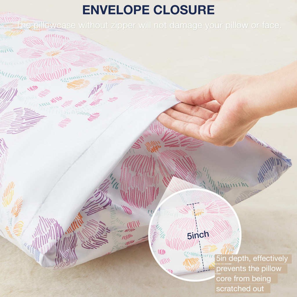 Exq Home Satin Pillowcase For Hair And Skin - Multicolor Printed Flower Silk Pillowcase 2 Pack 20X26 Inches - Standard Size Sati