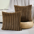 Futei Tan Striped Decorative Throw Pillow Covers 24X24 Inch Set Of 2,Square Spring Decorations Couch Euro Pillow Case,Soft Cozy