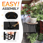Vingli Mosaic Outdoor Side Table, 14' Round End Table, Accent Table, Ceramic Tile Top Black Iron,Brown Flower