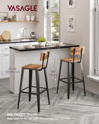 Vasagle Set Of 2 Bar Stools, Bar Height Stools, Tall Bar Stools With Back, Bar Chairs, Steel Frame, Industrial Style, Easy Assembly, Rustic Brown And Ink Black Ulbc078B01