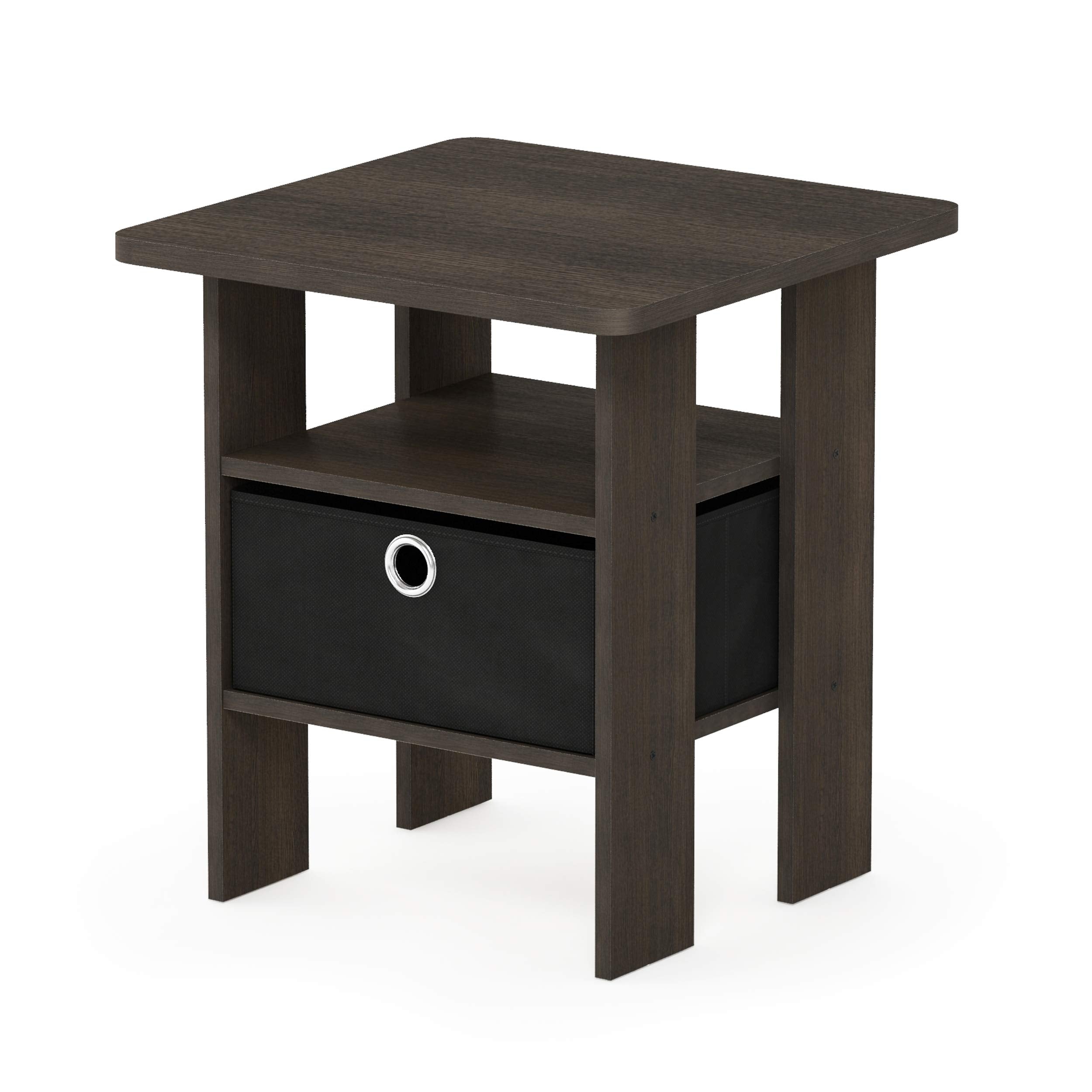 Furinno Andrey End Table / Side Table / Night Stand / Bedside Table with Bin Drawer, Dark Brown/Black, 1-Pack, Center Bin