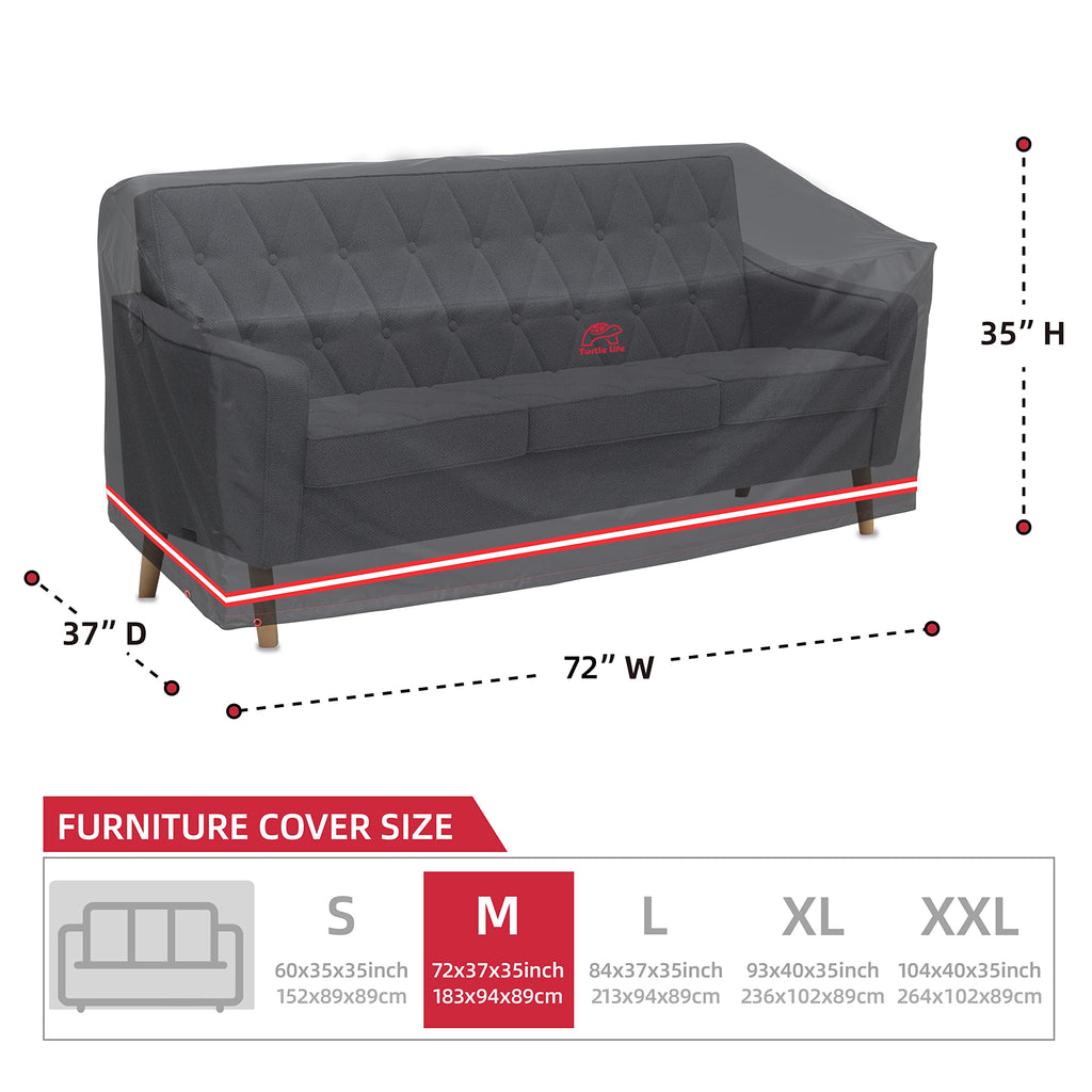 Turtle Life Patio Sofa Cover, Outdoor Heavy Duty Durable Uv Water Resistant Anti-Fading Multi-Person Sofa Cover With 2 Upgrade Air Vents And 2 Buckles, Black, 72' W X 37' D X 35' H