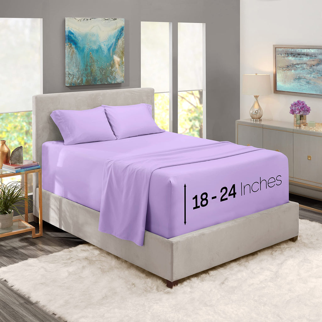 Nestl Extra Deep Pocket Sheets - Fits Mattress 18-24 Inches Deep, Extra Deep Pocket Full Size Sheets Sets, 4 Piece Full Size Sheets, Full Sheets Deep Pocket, Lavender Sheets