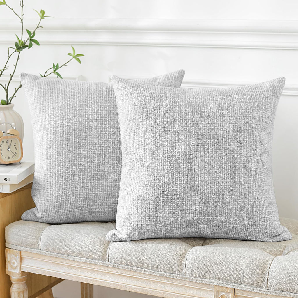 Otostar Pack Of 2 Throw Pillow Covers 16X16 Inch Linen Light Grey Pillowcases Farmhouse Decorative Solid Pillow Covers 40X40 Cm