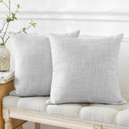 Otostar Pack Of 2 Throw Pillow Covers 16X16 Inch Linen Light Grey Pillowcases Farmhouse Decorative Solid Pillow Covers 40X40 Cm