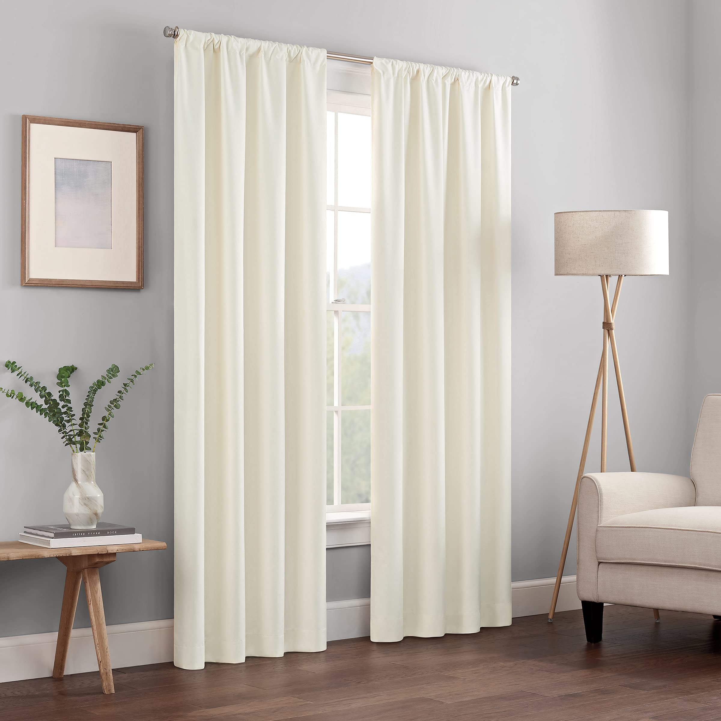 Eclipse Kendall Modern Blackout Thermal Rod Pocket Window Curtain For Bedroom Or Living Room (1 Panel), 42 X 84, Ivory