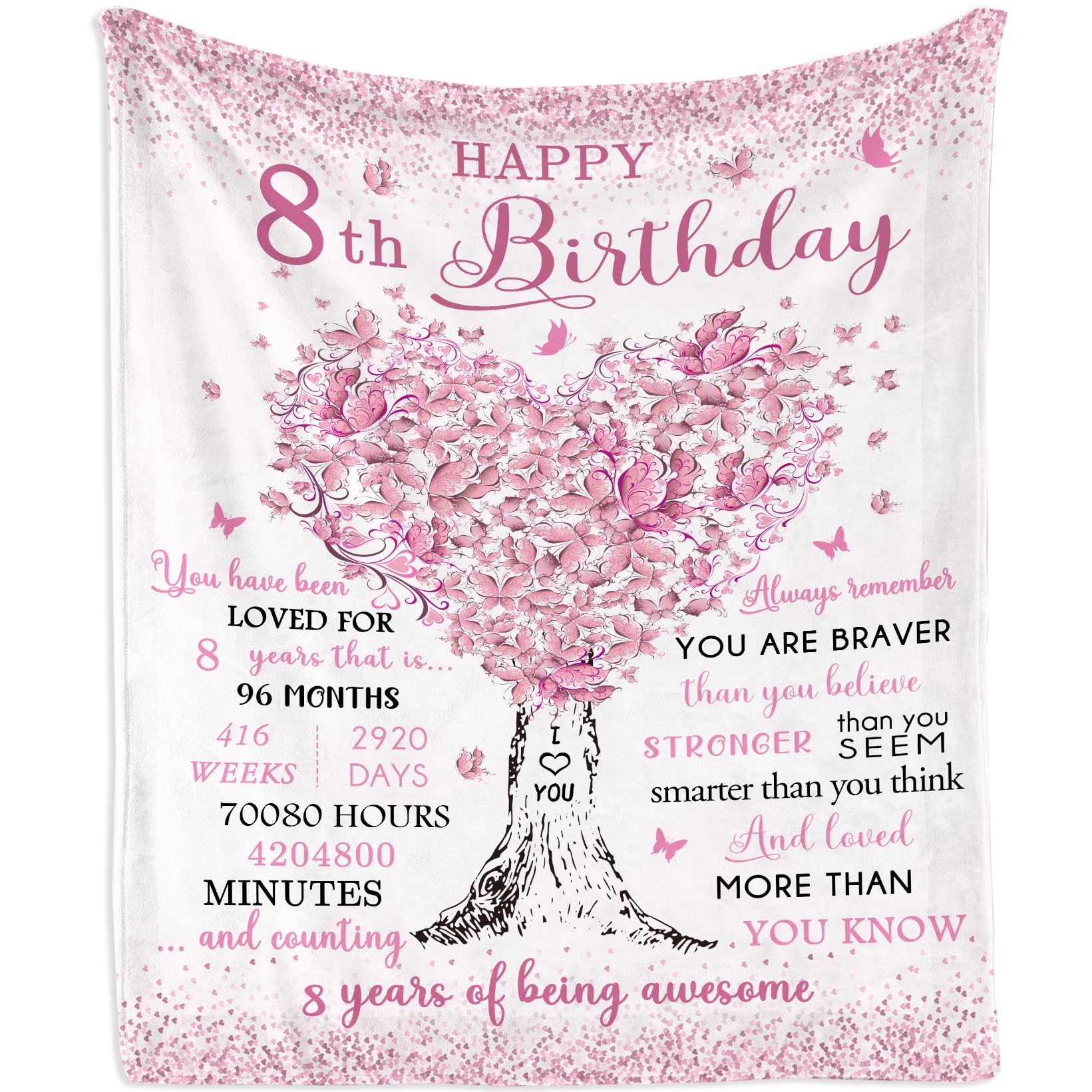 Mubpean 8 Year Old Girl Birthday Gift Blanket 40'X50', Gifts For 8 Year Old Girls, 8 Year Old Girl Gifts, Birthday Gifts For 8
