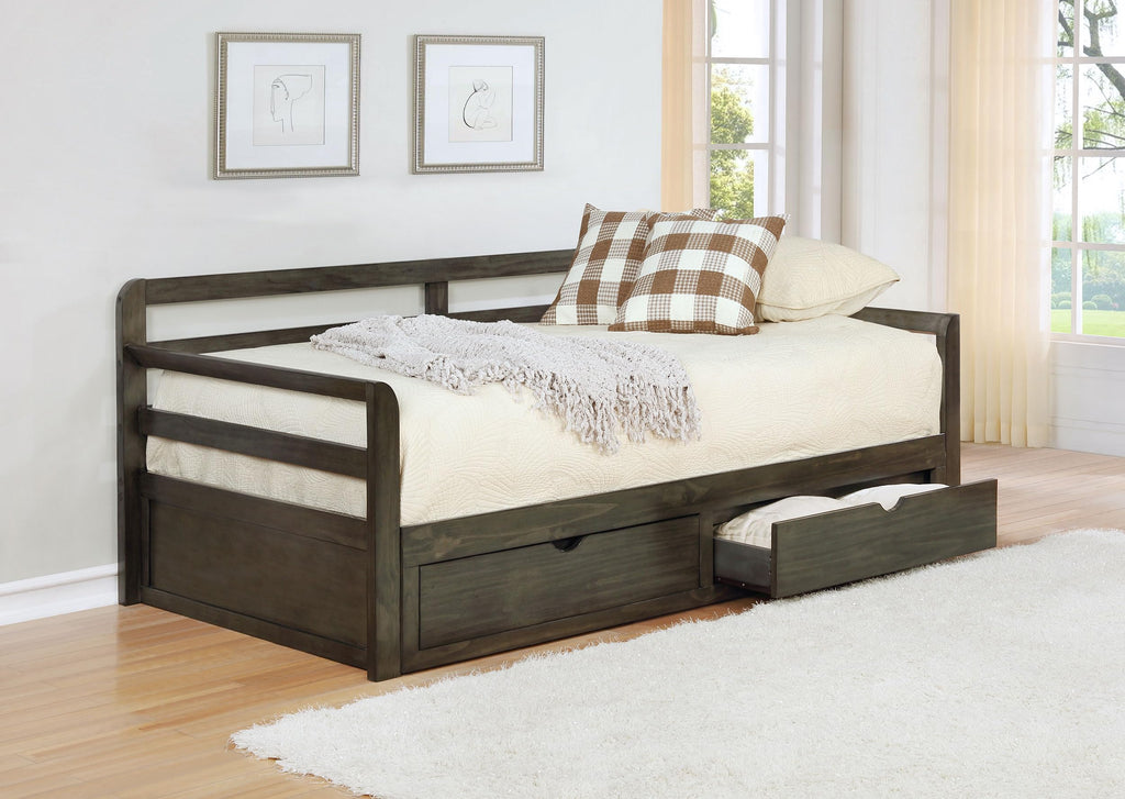 Coaster Home Furnishings Sorrento Farmhouse Wood Twin XL Size Daybed with Extension Trundle for Guestroom 34-inch Headboard Bedroom Lounger Grey 305706