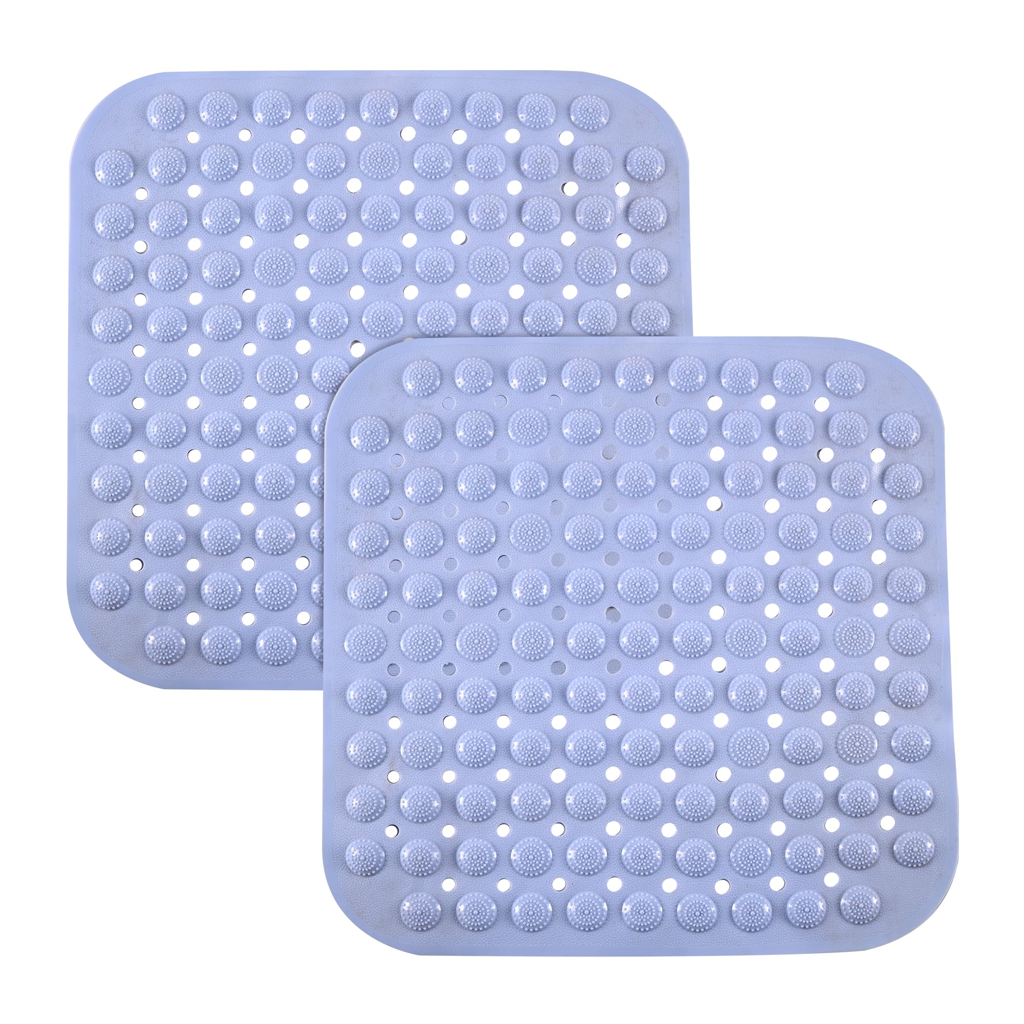 Kuber Industries 2 Pcs PVC Comfy Square Bubble Shower Mat with Suction Cups and Drain Hole | PVC Small NonSlip Bath Mat for Was