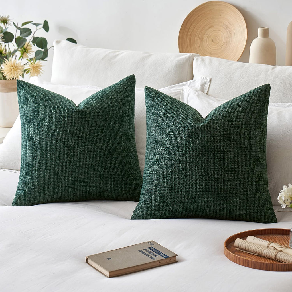 Miulee Burlap Linen Throw Pillow Covers 20X20 Inch Christmas Dark Green Decorative Pillow Covers Modern Farmhouse Pillowcases So