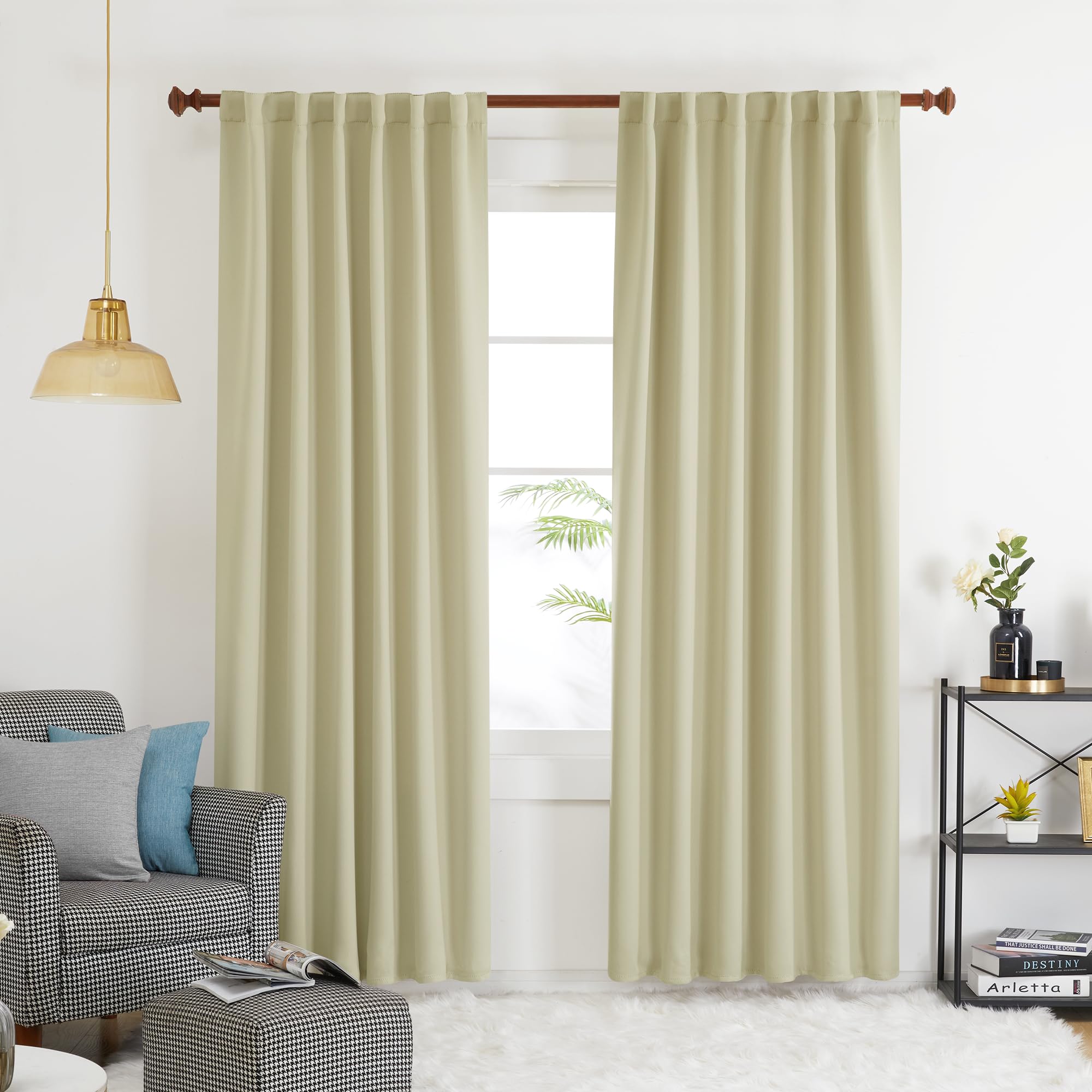 Deconovo Solid Thermal Insulated Window Blackout Curtains, Beige Rod Pocket And Back Tab Curtains - Window Coverings Curtains For Girls Room, 52X95 Inch, Beige, 2 Panels