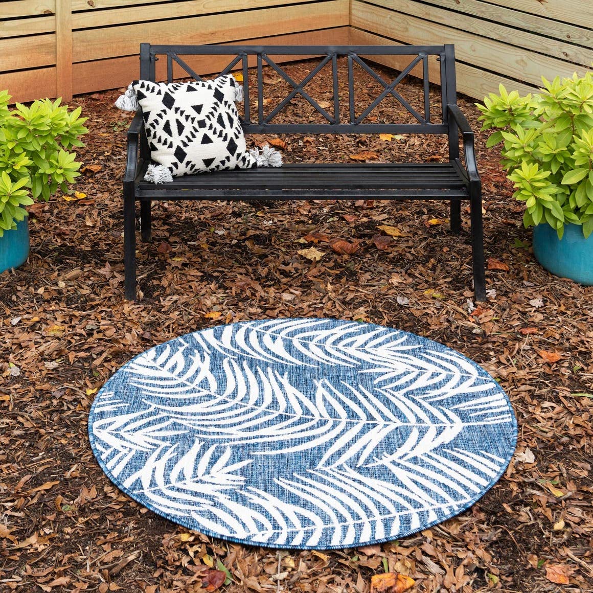 Unique Loom Outdoor Botanical Collection Area Rug - Palm (12 Round Blue/Navy Blue)