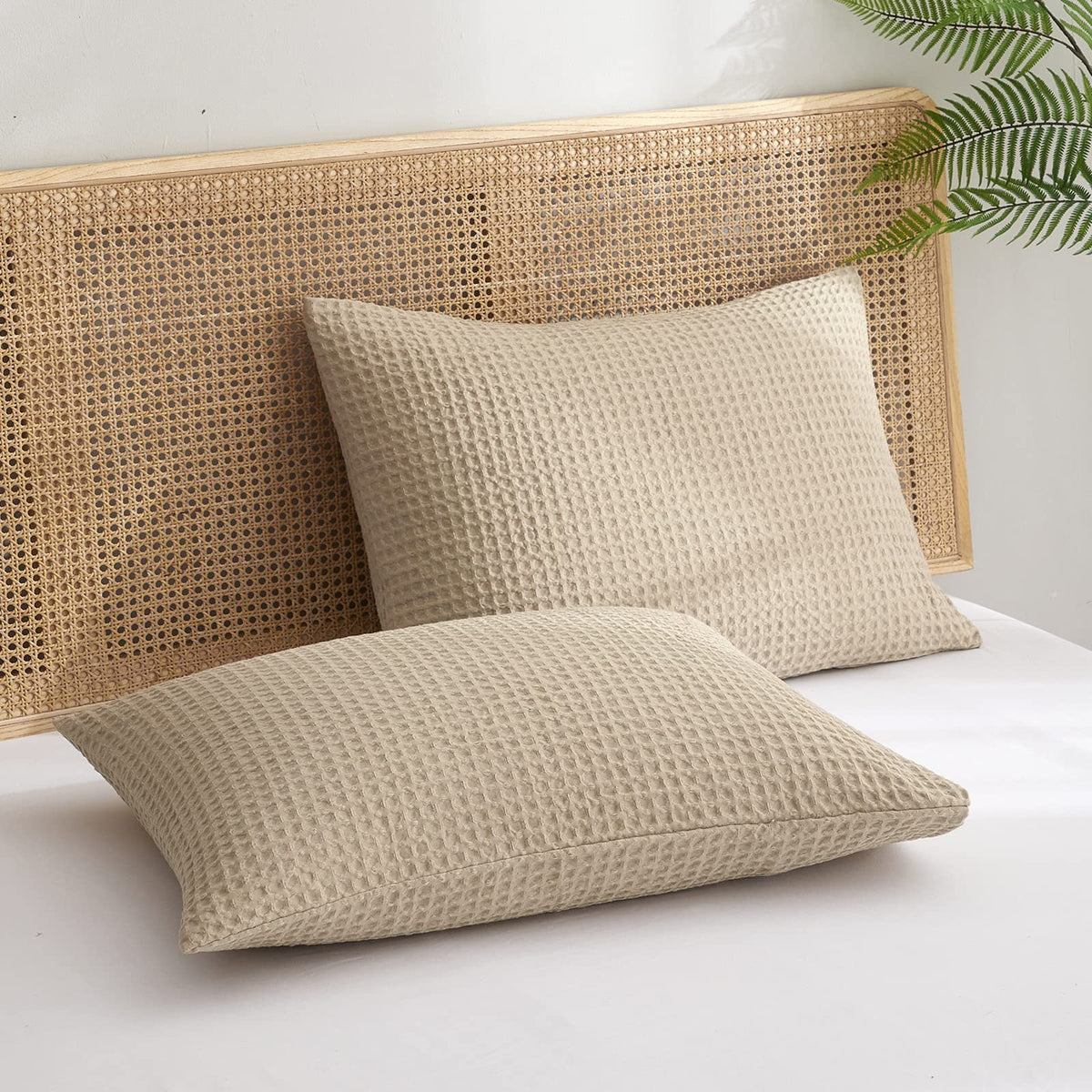 Phf Ultra Soft Waffle Weave Pillowcases Standard Size 20' X 26' 2 Pack, No Insert, Breathable Skin-Friendly Pillow Shams, Decorative Waffle Weave Pillow Case Covers, Khaki