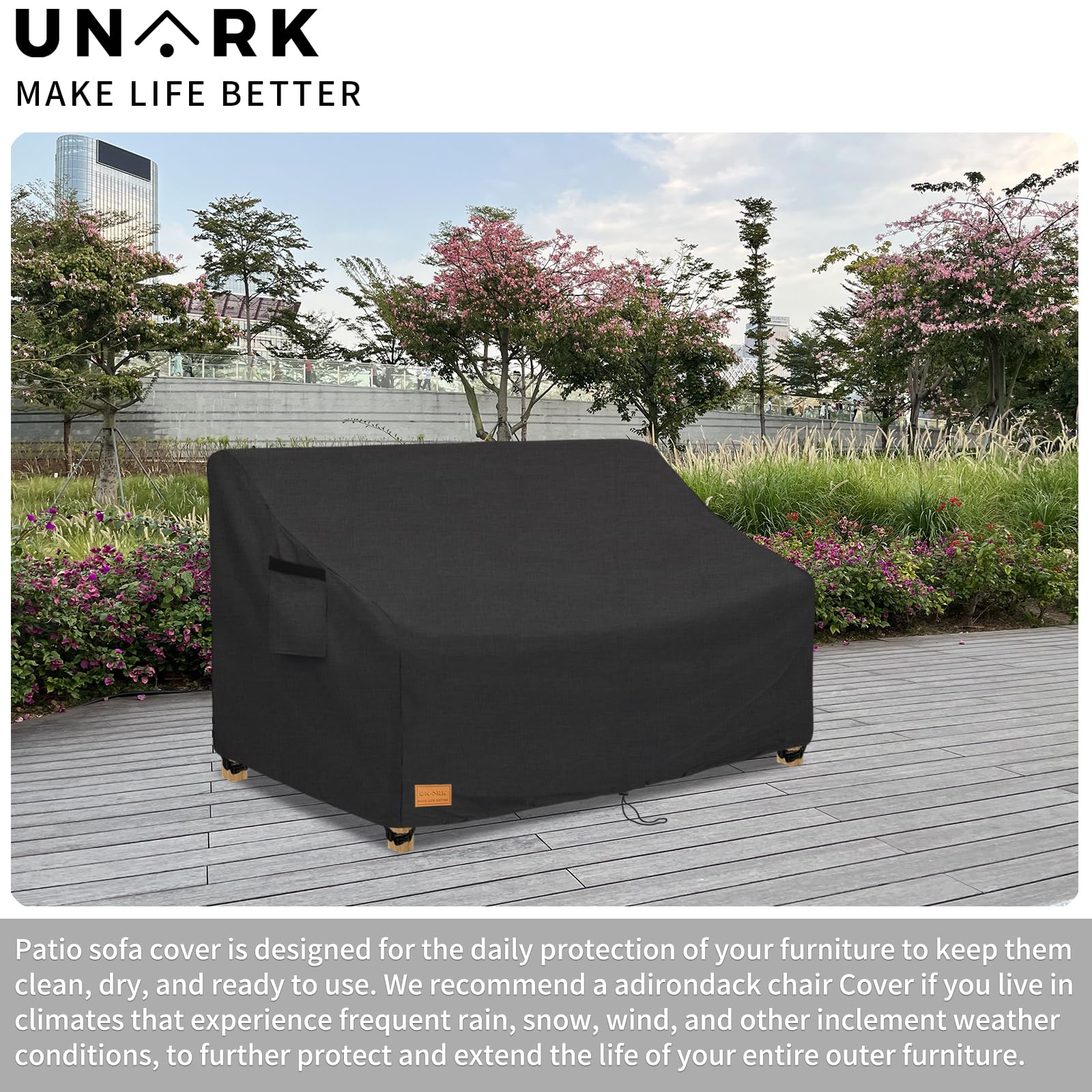 Unark Outdoor 3-Seater Sofa Cover,Waterproof Heavy Duty Patio Furniture Covers,76W X 33D X 32H Inches Outdoor Couch Cover,Patio Sofa Covers For Outdoor Furniture Waterproof,Black