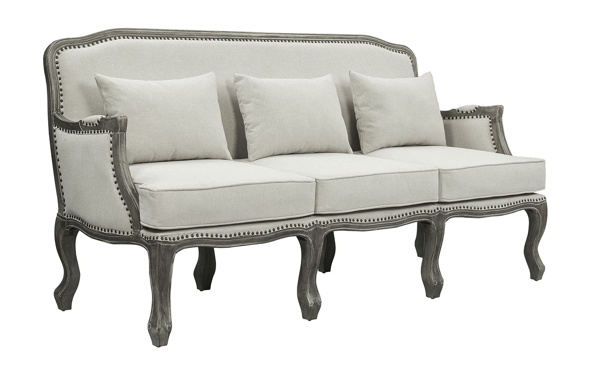 Acme Furniture Upholstered Sofa with Nailhead Trim, Cream and Brown