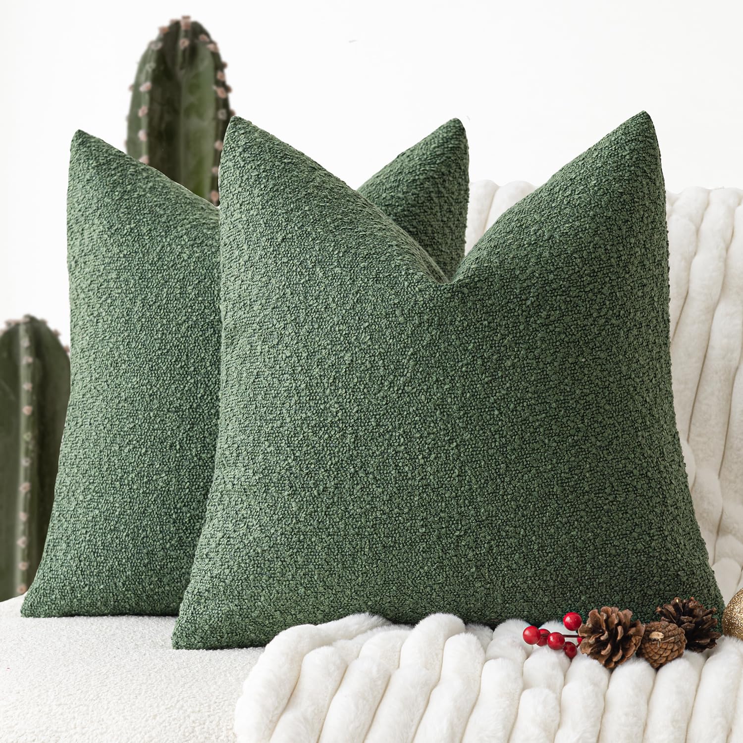 Foindtower Pack of 2 Textured Boucle Throw Pillow Covers Accent Solid Pillow Cases Cozy Soft Decorative Couch Cushion Case for C