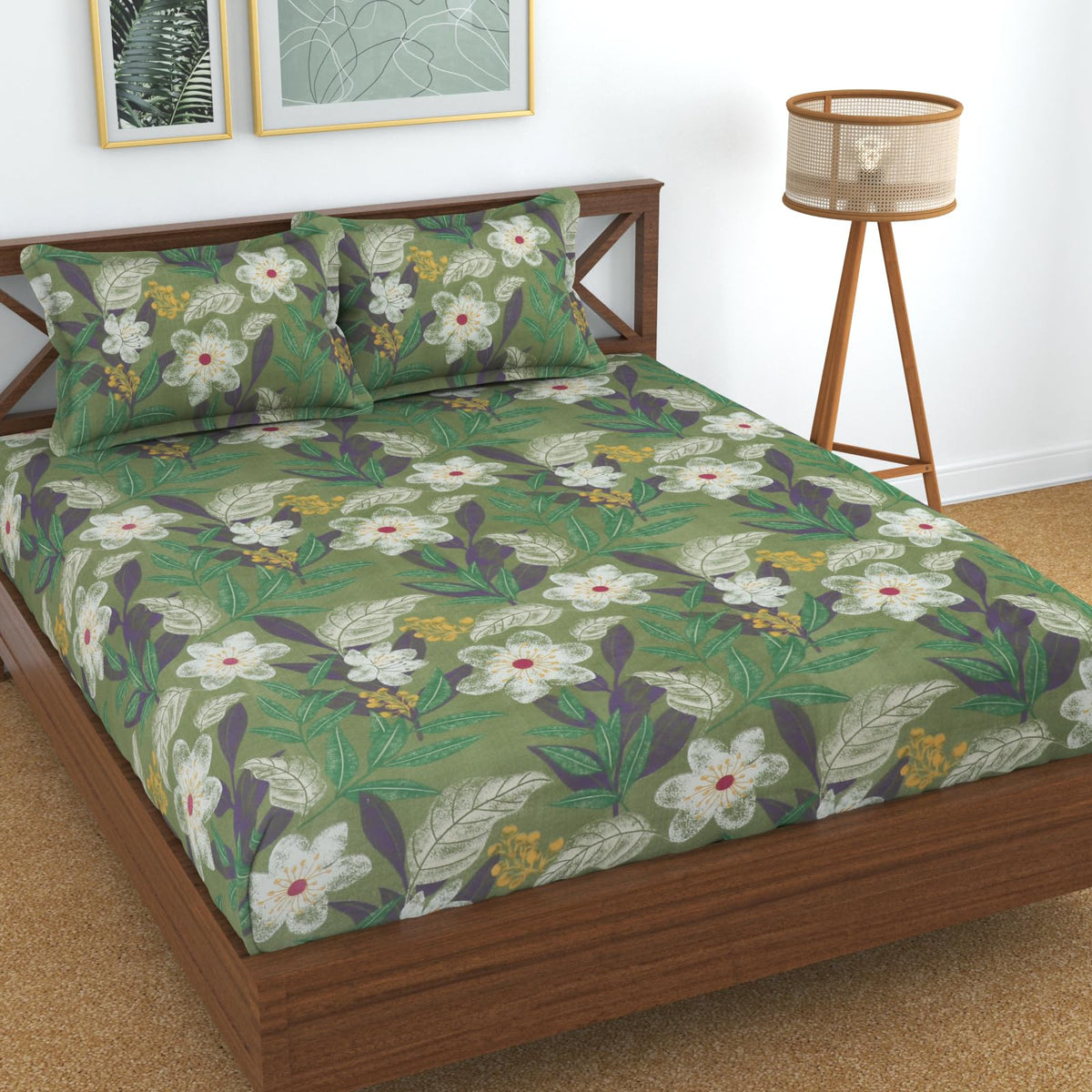 Kawi Elastic Fitted Bedsheets (60inchX78inch) Queen Size Glace Cotton For Double Bed With All Around Elastic, 2 Large Pillow Cover, 20