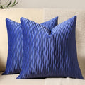 Dezene 16X16 Blue Throw Pillow Covers: 2 Pack Original Striped Velvet Square Decorative Pillow Cases For Farmhouse Couch