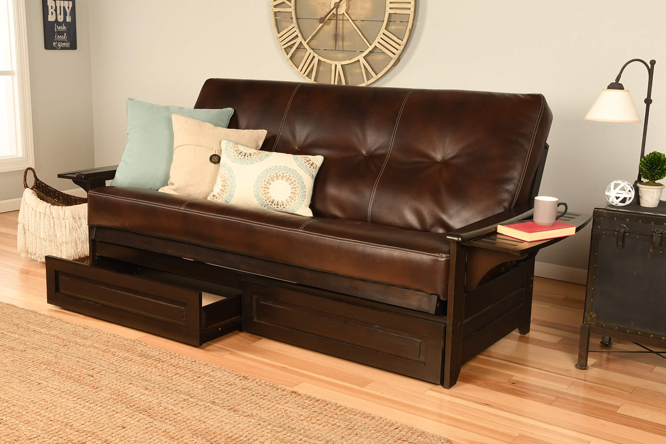 Kodiak Futons Phoenix Full Size Futon In Espresso Finish With Storage Drawers, Oregon Trail Java