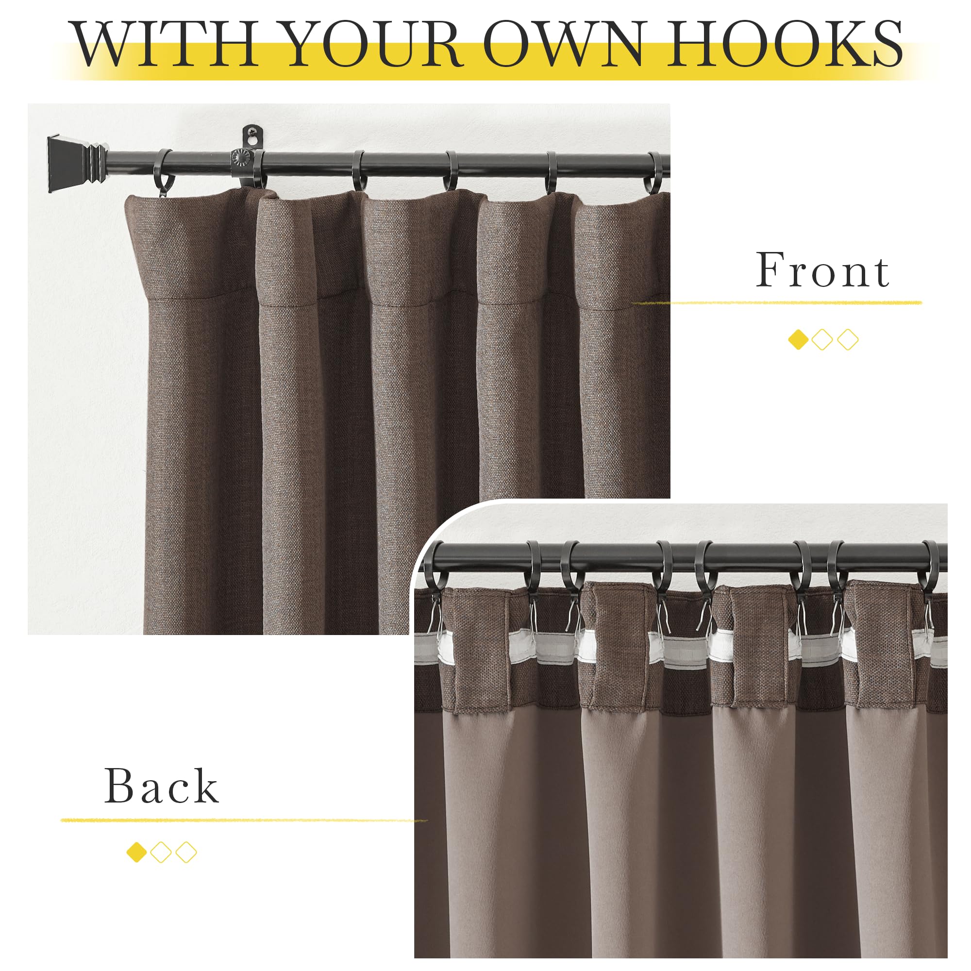 Nicetown Room Darkening Linen Curtains For Living Room, Pinch Pleated Faux Linen Blend Thermal Insulated Sound Proof Window Drap