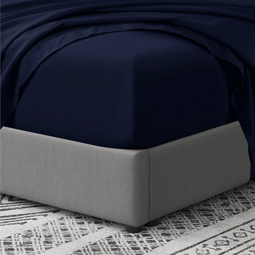 Cathay Home Full Fitted Sheet - Double Brushed Ultra Soft – Wrinkle & Fade Resistant - 14' Standard Pocket Fitted Sheet Only - Good Fit For 12'-16' Deep Mattress (Full, Navy)