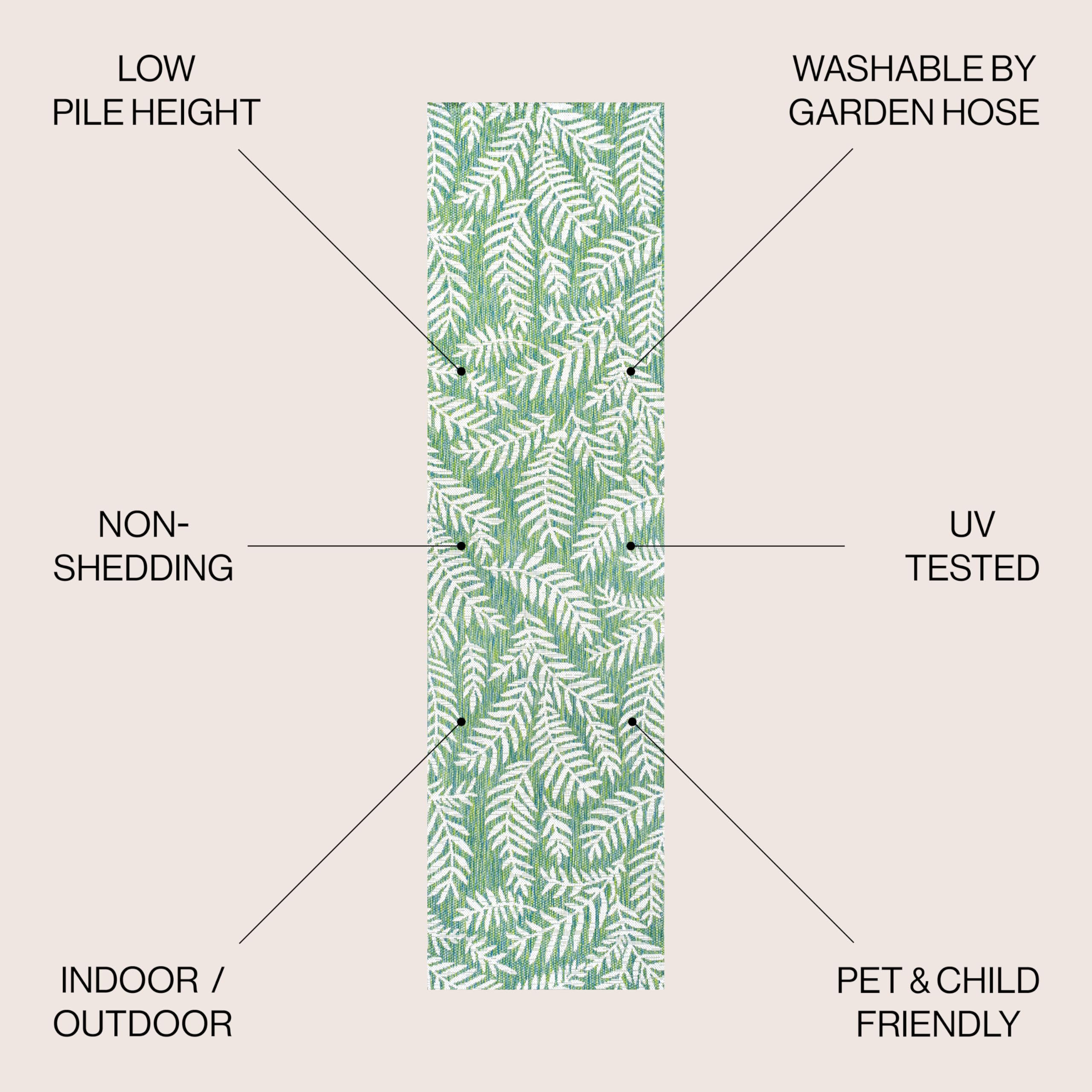 Jonathan Y Smb119G-210 Nevis Palm Frond Indoor Outdoor Area Rug, Coastal Casual Country & Floral Easy Cleaning,Bedroom,Kitchen,Backyard,Patio,Non Shedding, Cream/Green, 2 X 10