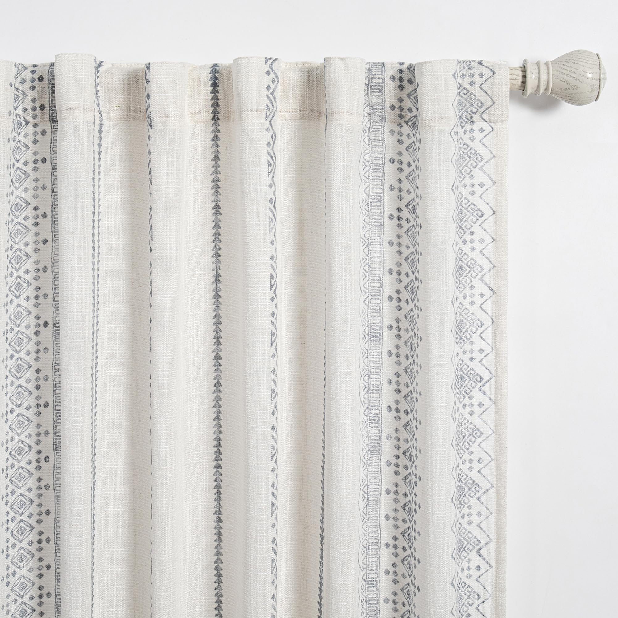 Meetsky Light Filtering Curtains 95 Inches Long Boho Cotton Curtains For Dining Room Bohemian Geometric Printed Linen Style Burl
