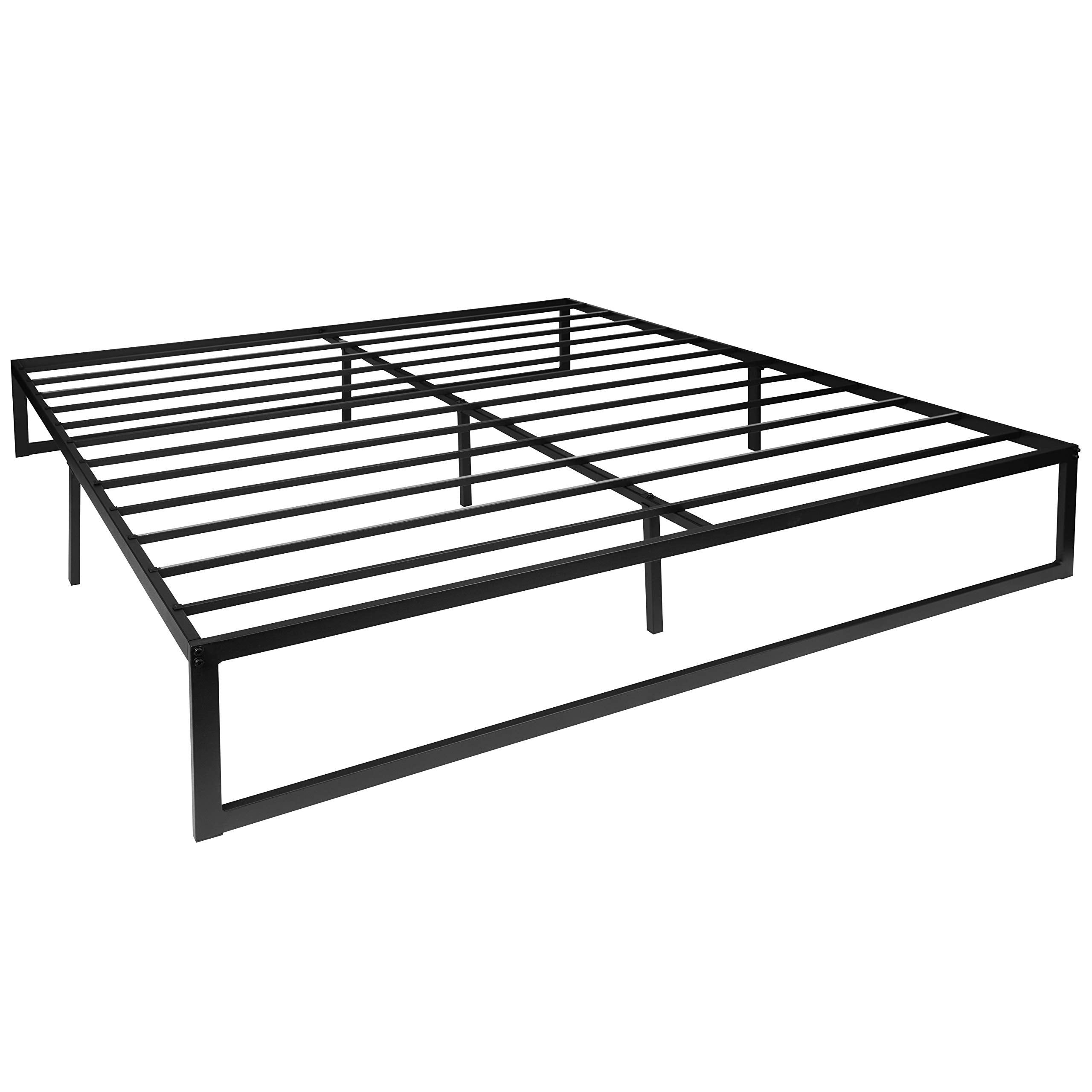 Flash Furniture Bentley 14" Metal Platform Bed Frame - Black Frame/Steel Slat Supports - 12.5" Underbed Storage - No Box Spring Needed - Quick Lock Functionality-King