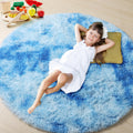 ONASAR Tie-Dye Blue Round Area Rug 4x4, Soft Bedroom Circle Rugs Floor Mats for Kids Girls Teen Room, Kawaii Fluffy Plush Shaggy