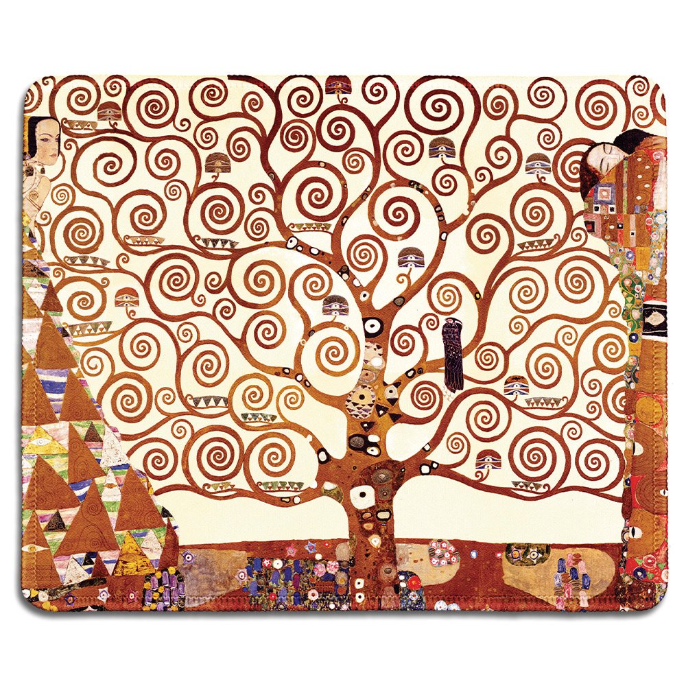 Dealzepic - Art Mousepad - Natural Rubber Mouse Pad With Famous Fine Art Painting Of Tree Of Life By Gustav Klimt - Stitched Edg