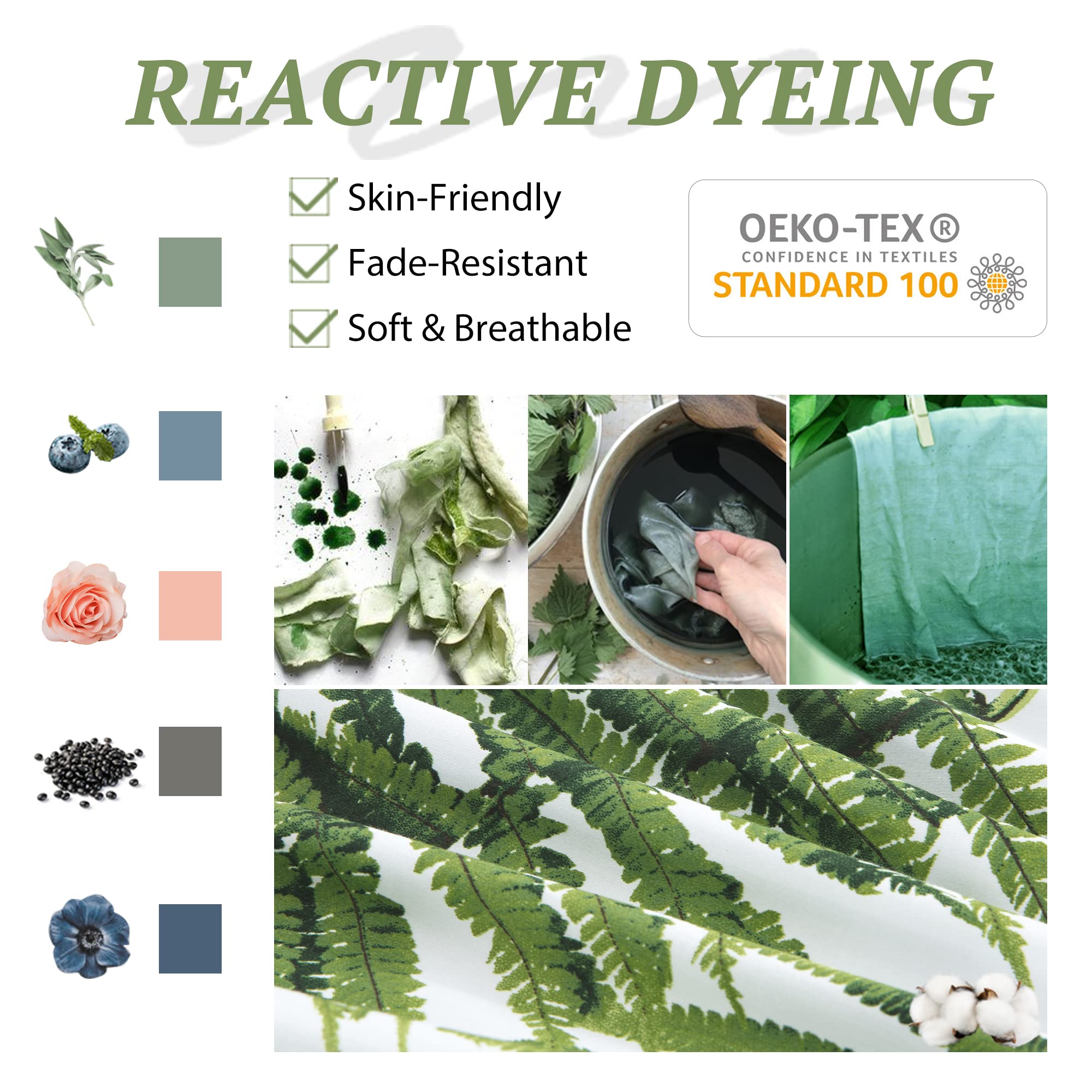 Mildly 100% Long-Staple Cotton Duvet Cover Set Green Palm Leaf Pattern Printed Comforter Cover 3Pcs, Ultra Soft & Breathable Bed