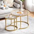 aboxoo Nesting Coffee Table Set of 2, Small Round Glass Nesting Tables for Living Room Bedroom, Accent Tea Table with Gold Metal