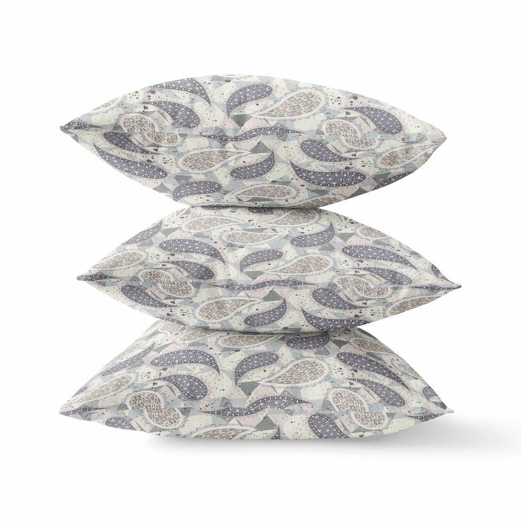HomeRoots White Blue Red 18â€ Gray Cream Boho Paisley Zippered Suede Throw Pillow