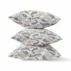 HomeRoots White Blue Red 18â€ Gray Cream Boho Paisley Zippered Suede Throw Pillow