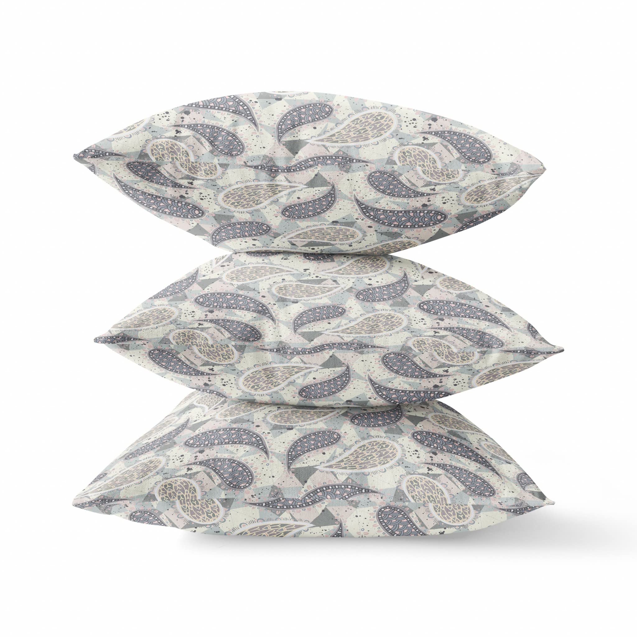 HomeRoots White Blue Red 18â€ Gray Cream Boho Paisley Zippered Suede Throw Pillow