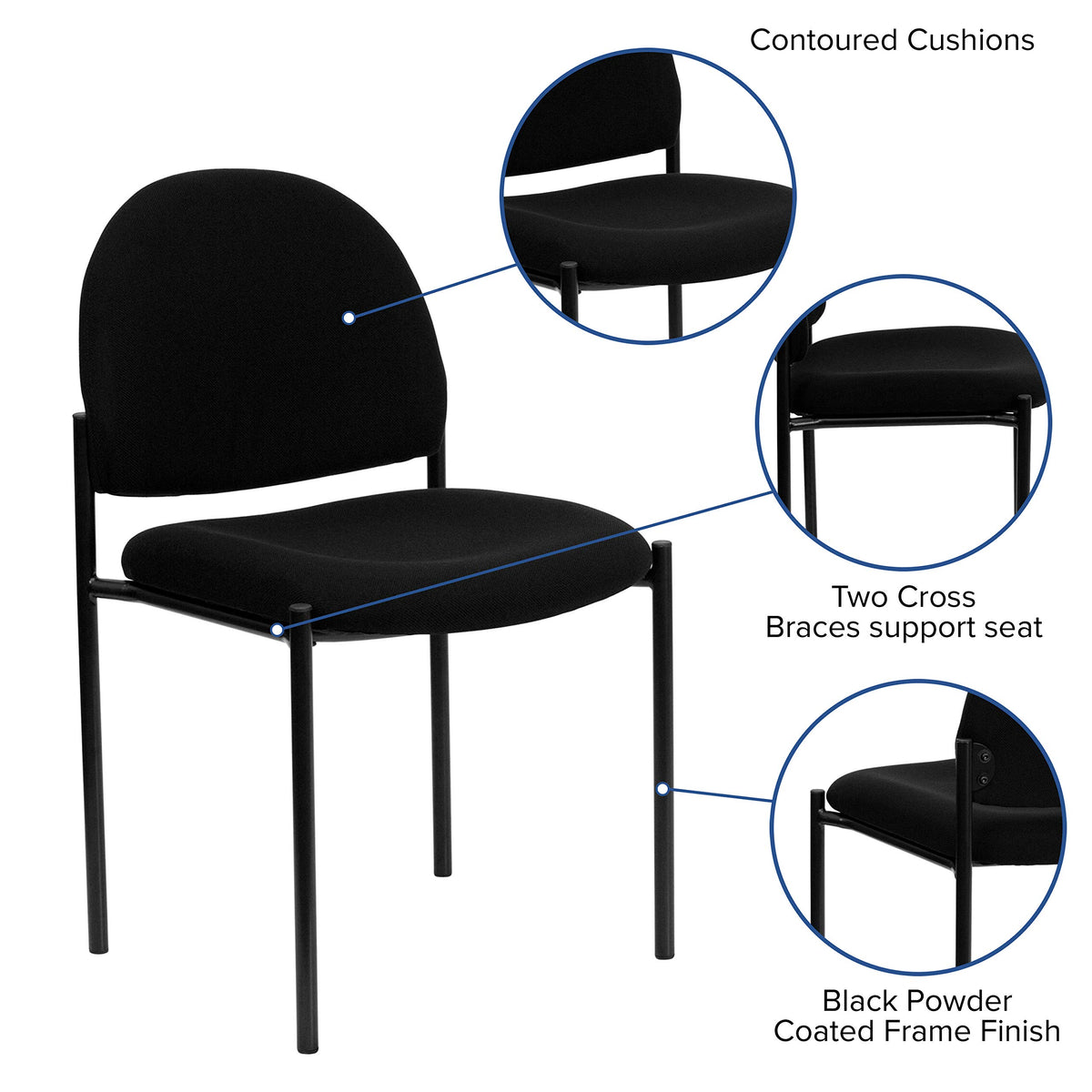 Flash Furniture Tania Comfort Black Fabric Stackable Steel Side Reception Chair