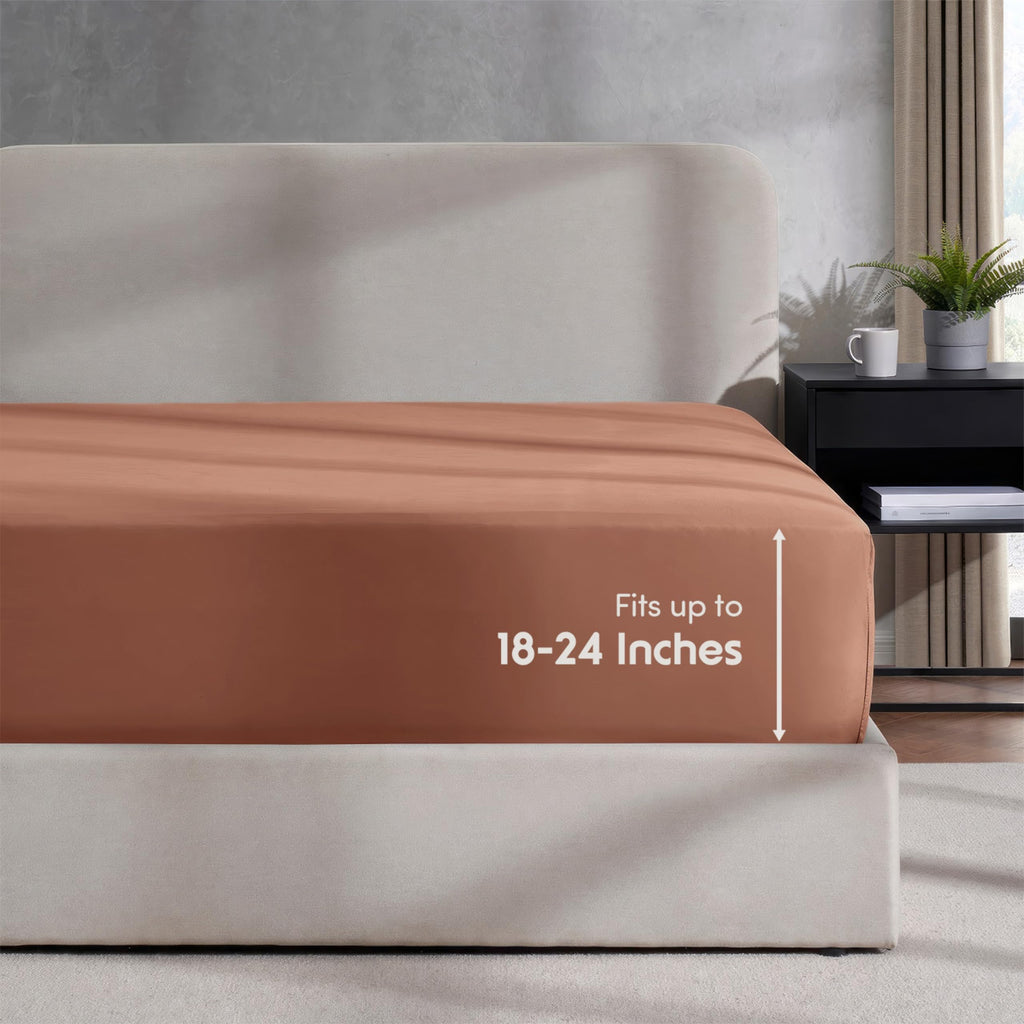 Nestl Rust Fitted Sheet Queen Size, Extra Deep Pocket Queen Fitted Sheet Only, 1800 Microfiber Fitted Bed Sheet, Ultra Soft Fitt
