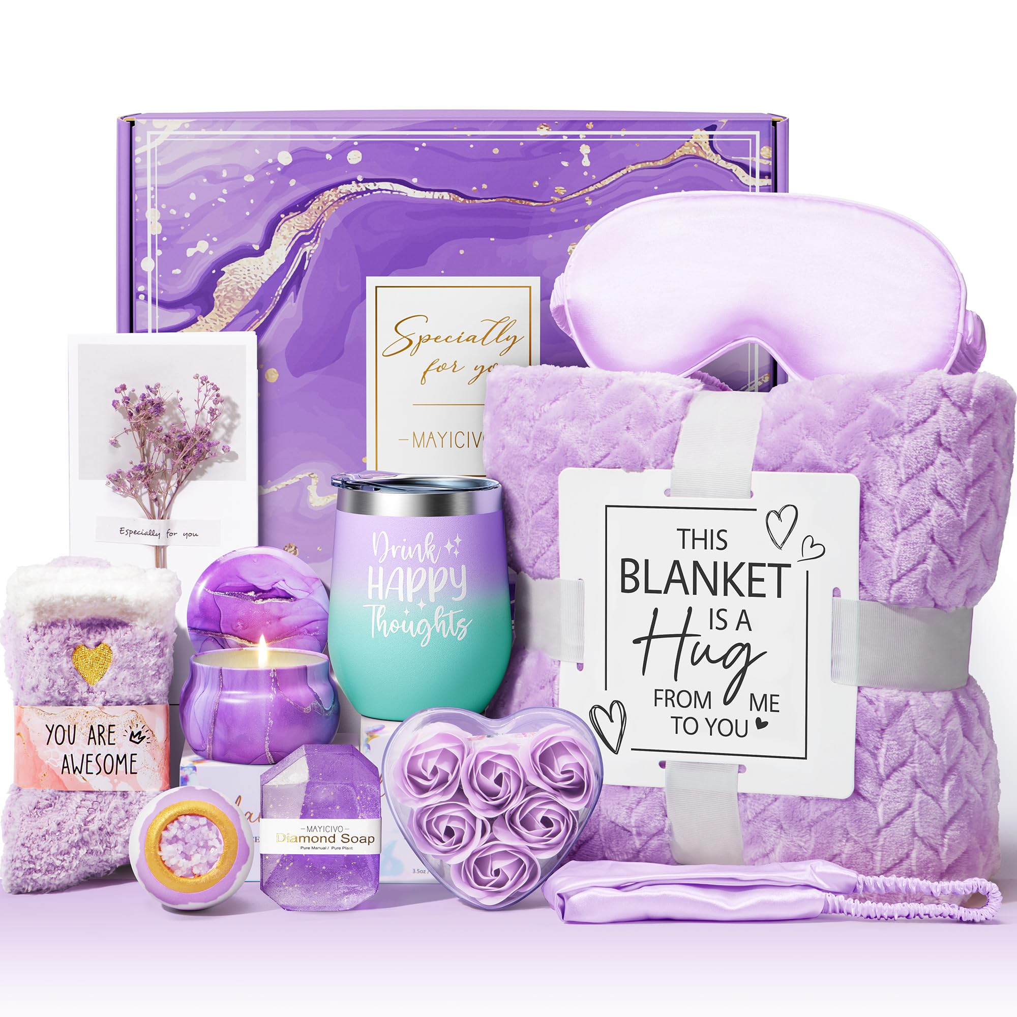 Birthday Gifts For Women Self Care Gifts Get Well Soon Gifts, Lavender Relaxing Spa Gifts Basket Care Package With Luxury Flanne