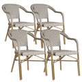 PURPLE LEAF Outdoor Dining Chair Set of 4 Aluminum Rattan Armchair for Garden Kitchen Backyard Porch Bamboo Print Finish Patio C