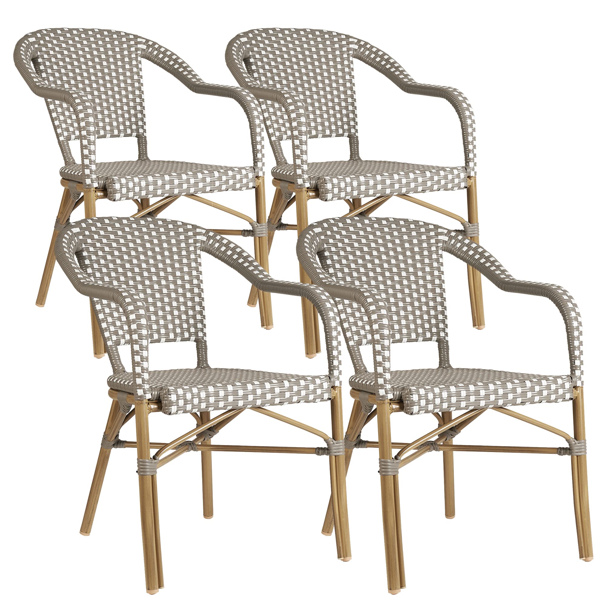 PURPLE LEAF Outdoor Dining Chair Set of 4 Aluminum Rattan Armchair for Garden Kitchen Backyard Porch Bamboo Print Finish Patio C
