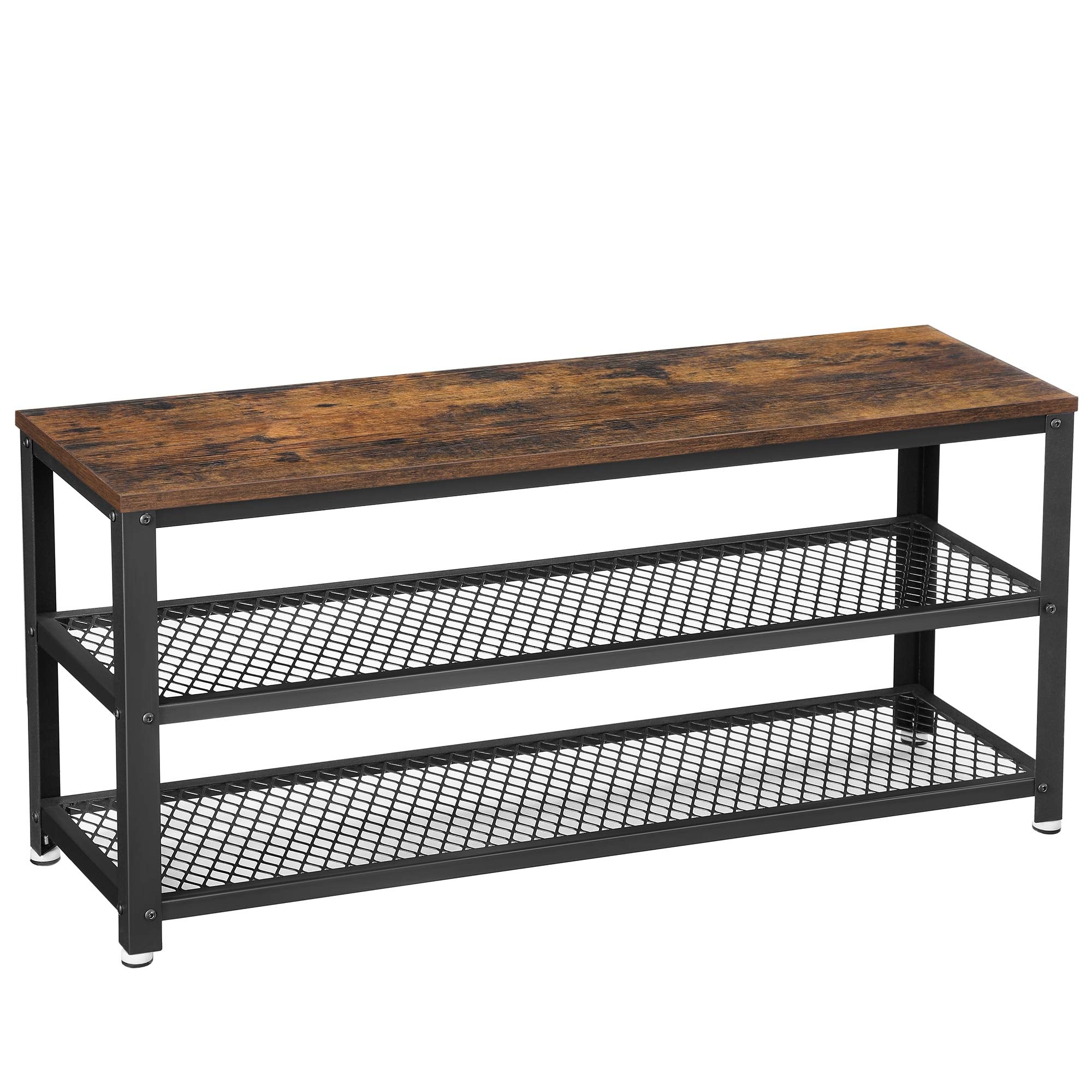 VASAGLE Shoe Bench, 3-Tier Shoe Rack, 11.8 x 39.4 x 17.7 Inches Shoe Shelf Storage Bench with Metal Mesh Shelves and Seat, Free 