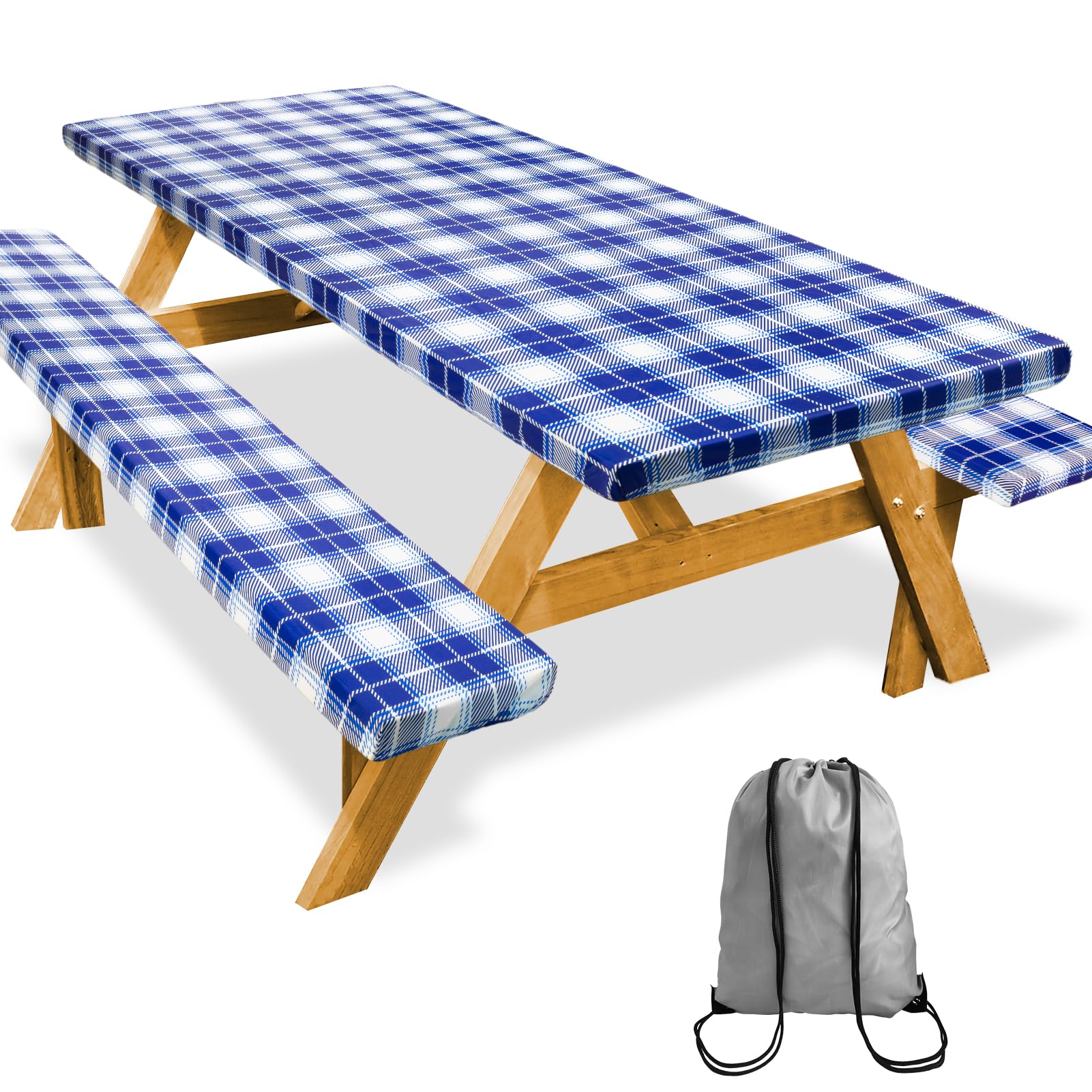 SiorVeol Picnic Table Cover with Bench Covers Camping Essentials Outdoor Tablecloth Waterproof Windproof RV Camper Accessories, 