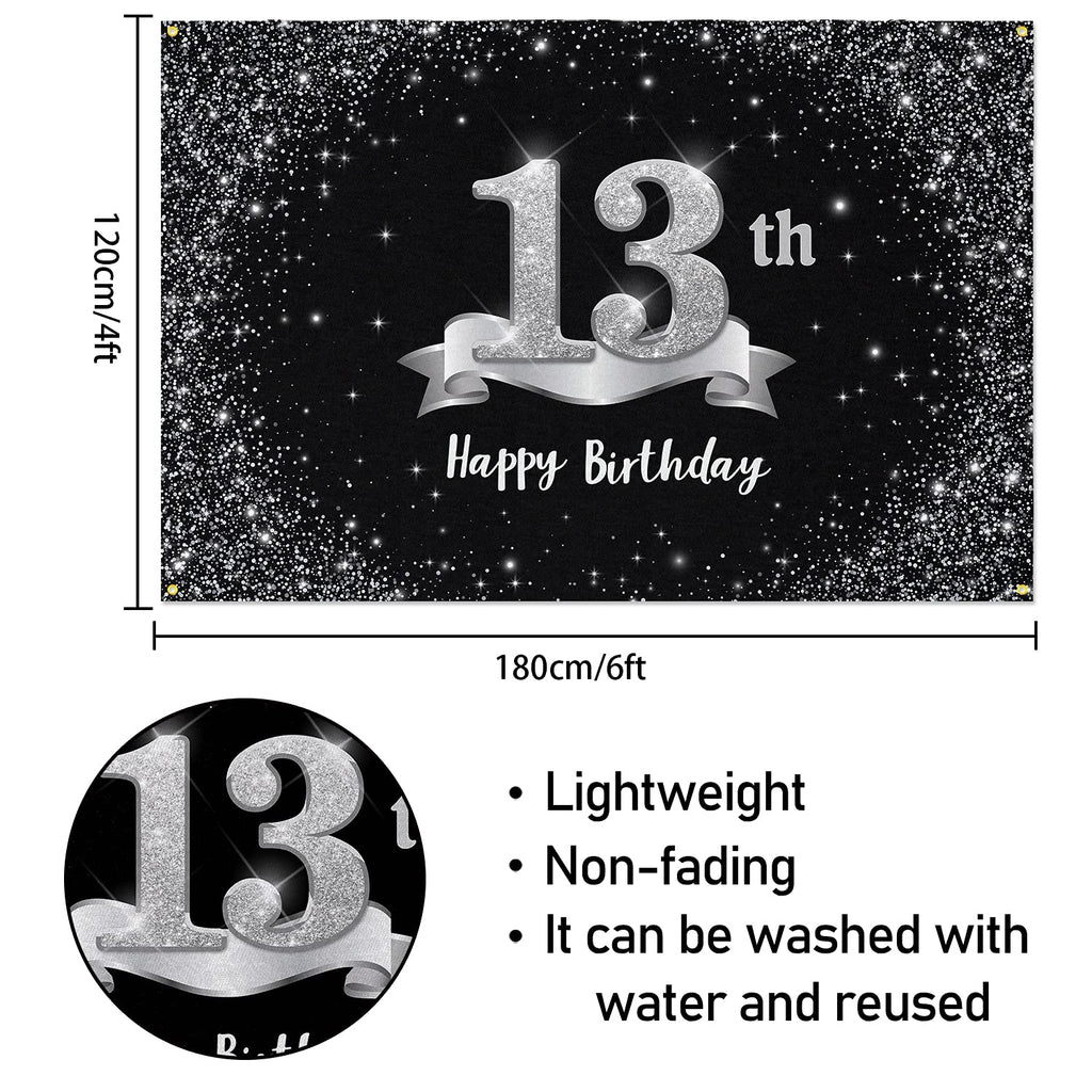 Hamigar 6X4Ft Happy 17Th Birthday Banner Backdrop - 17 Years Old Birthday Decorations Party Supplies For Girls Boys - Black Silv