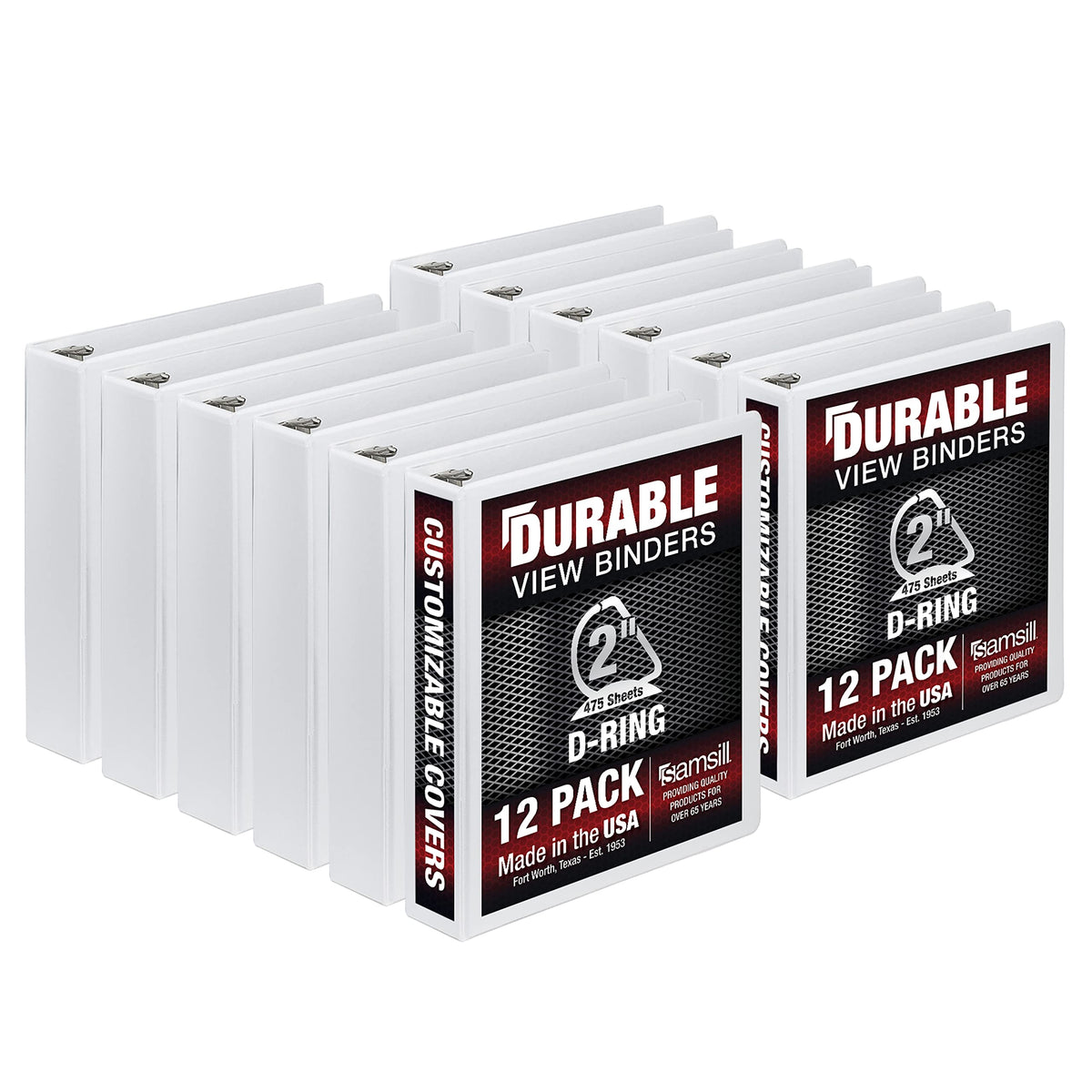 Samsill Durable 2 Inch Binder, Made In The Usa, D Ring Binder, Customizable Clear View Binder, White, 12 Pack, Each Holds 475 Pa