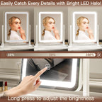 FENNIO LED Vanity Mirror with Lights - 15"x12.6", Dimmable Touch Screen, White Glass Makeup Mirror for Bedroom and Desk