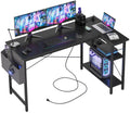 TIQLAB L Shaped Computer Desk with Power Outlets, 55 Inch Small Corner Desk with Reversible Shelves, Gaming Desk Computer Table 