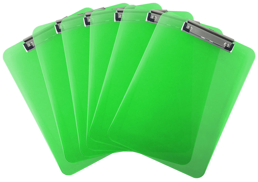 Trade Quest Plastic Clipboard Transparent Color Letter Size Low Profile Clip (Pack Of 6) (Green)