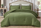 Chezmoi Collection Nora Olive Green Comforter Set Oversized King Size 3-Piece Fluffy Soft Lightweight Bedding Ruffled Edge Trim